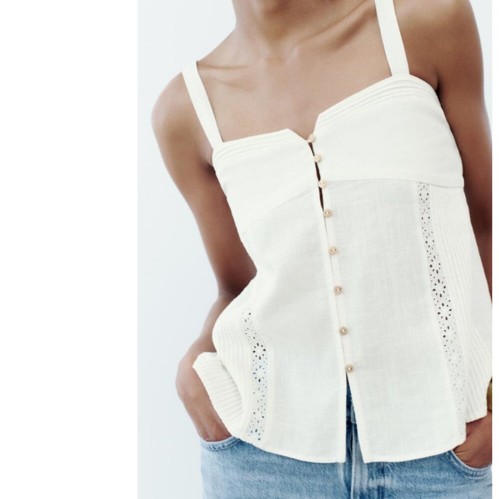 ZARA Pintuck Strappy Top - White NWT